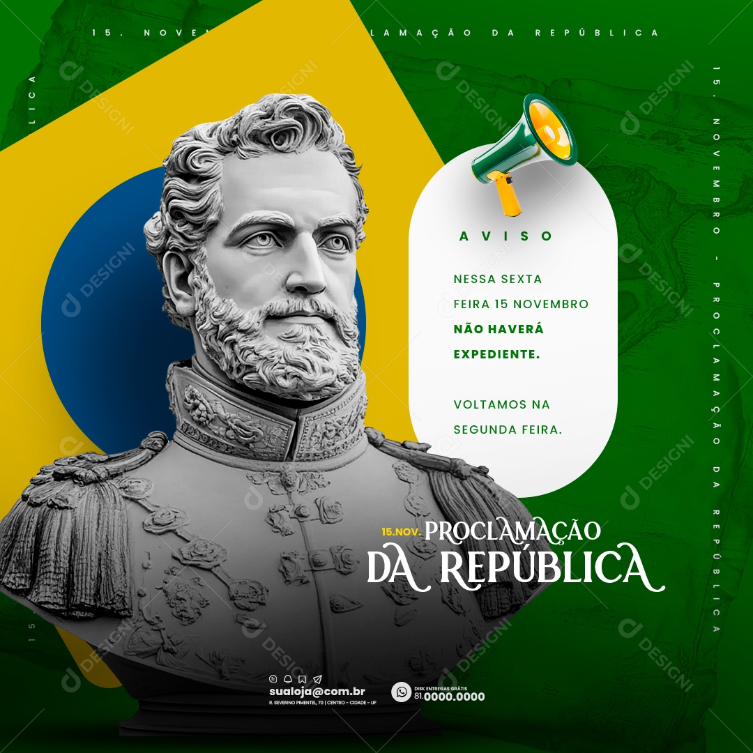 Comunicado Feriado Proclamação da República Social Media PSD Editável