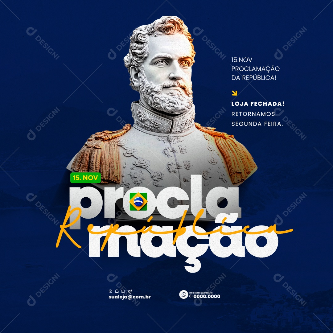 Social Media Comunicado Feriado Proclamação da República PSD Editável