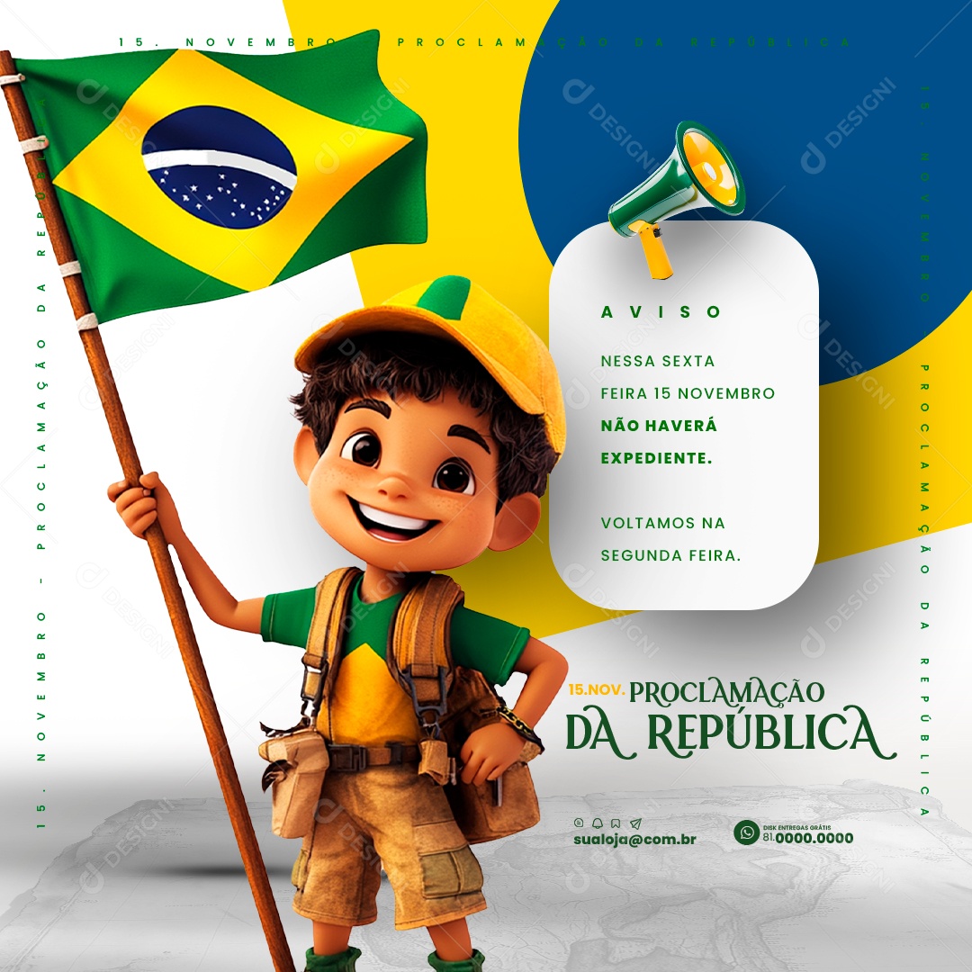 Social Media Comunicado Feriado Proclamação da República PSD Editável