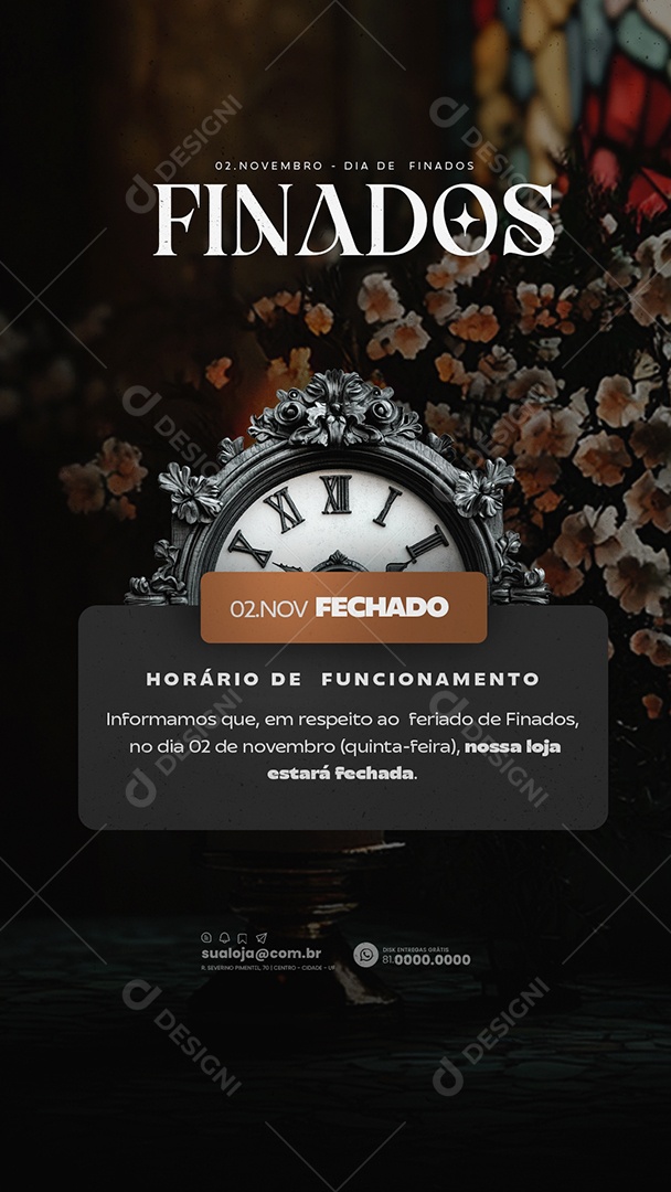 Story Horário de Funcionamento Dia de Finados Social Media PSD Editável