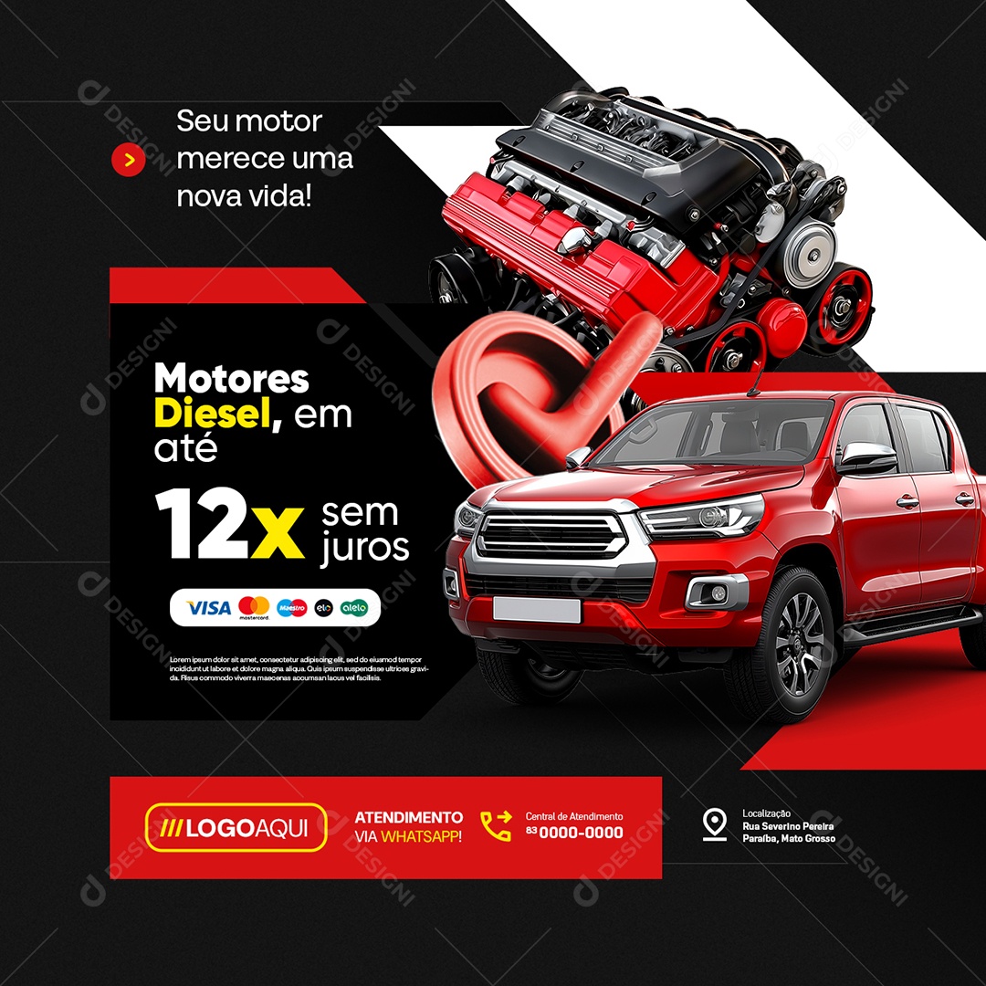 Retifica de Motores Seu Motores Diesel Social Media PSD Editável
