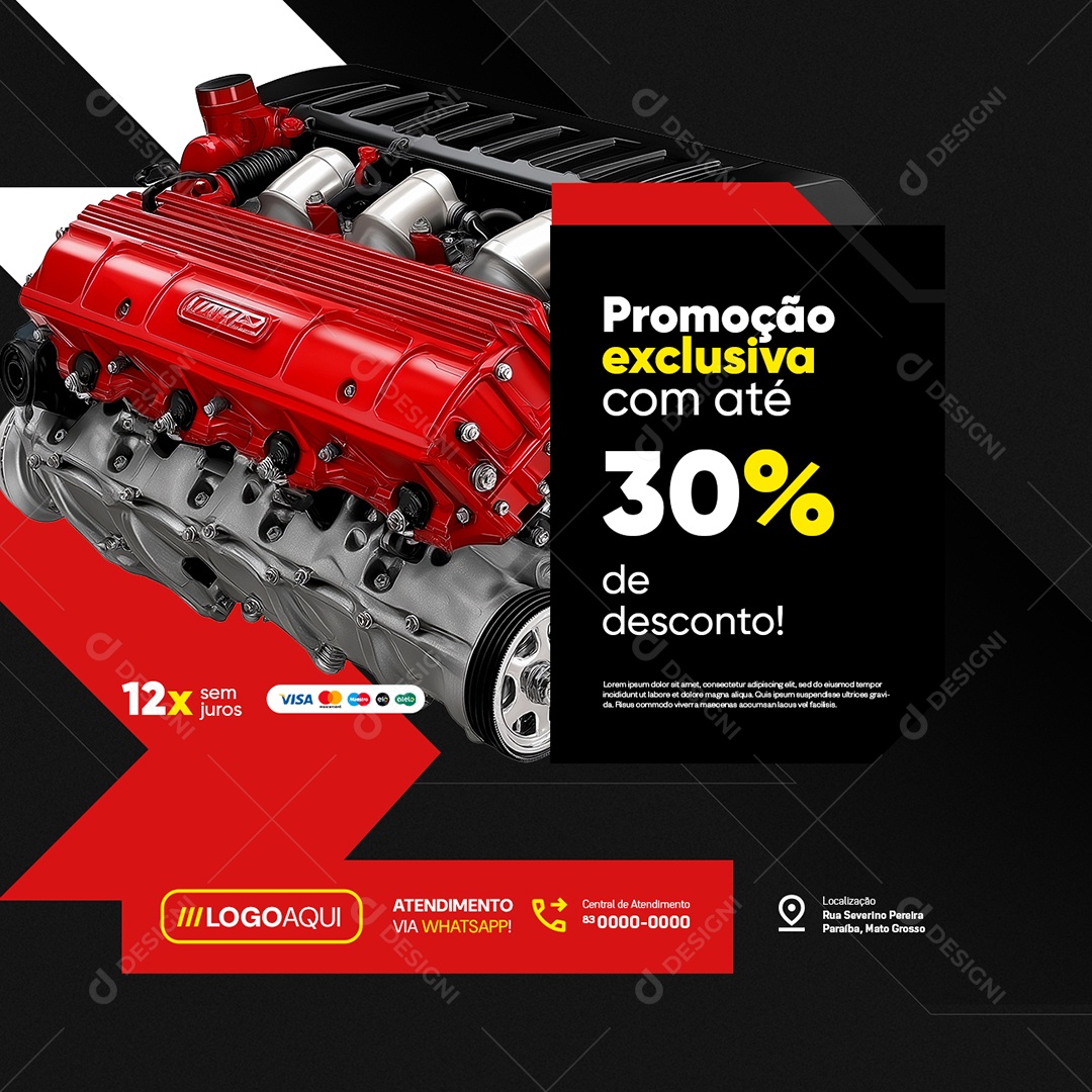 Retifica de Motores Promoção Exclusiva com Até 30% de Desconto Social Media PSD Editável