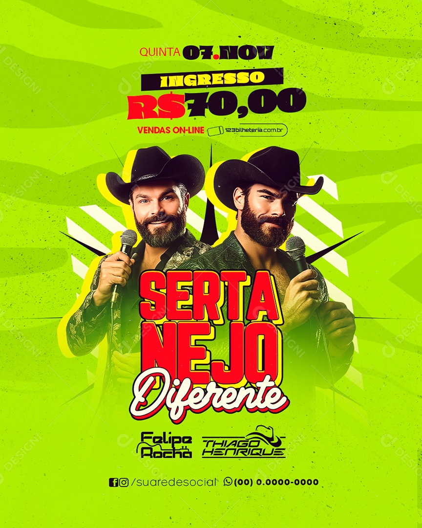 Flyer Sertanejo Diferente Felipe Rocha Thiago Henrique Social Media PSD Editável