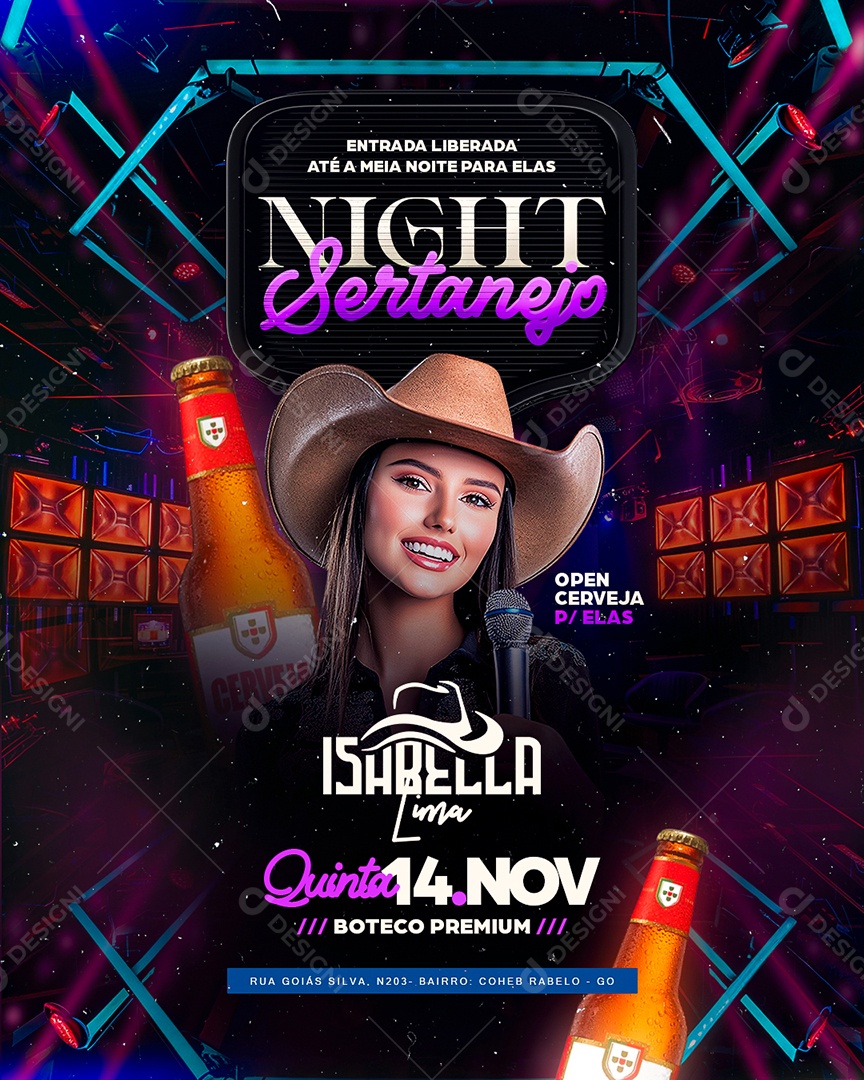 Flyer Night Sertanejo Isabella Lima Social Media PSD Editável