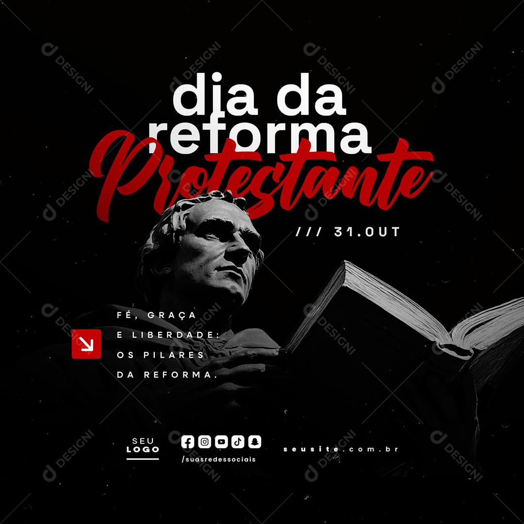 Dia da Reforma Protestante 31 de Outubro Fé Graça e Liberdade Social Media PSD Editável