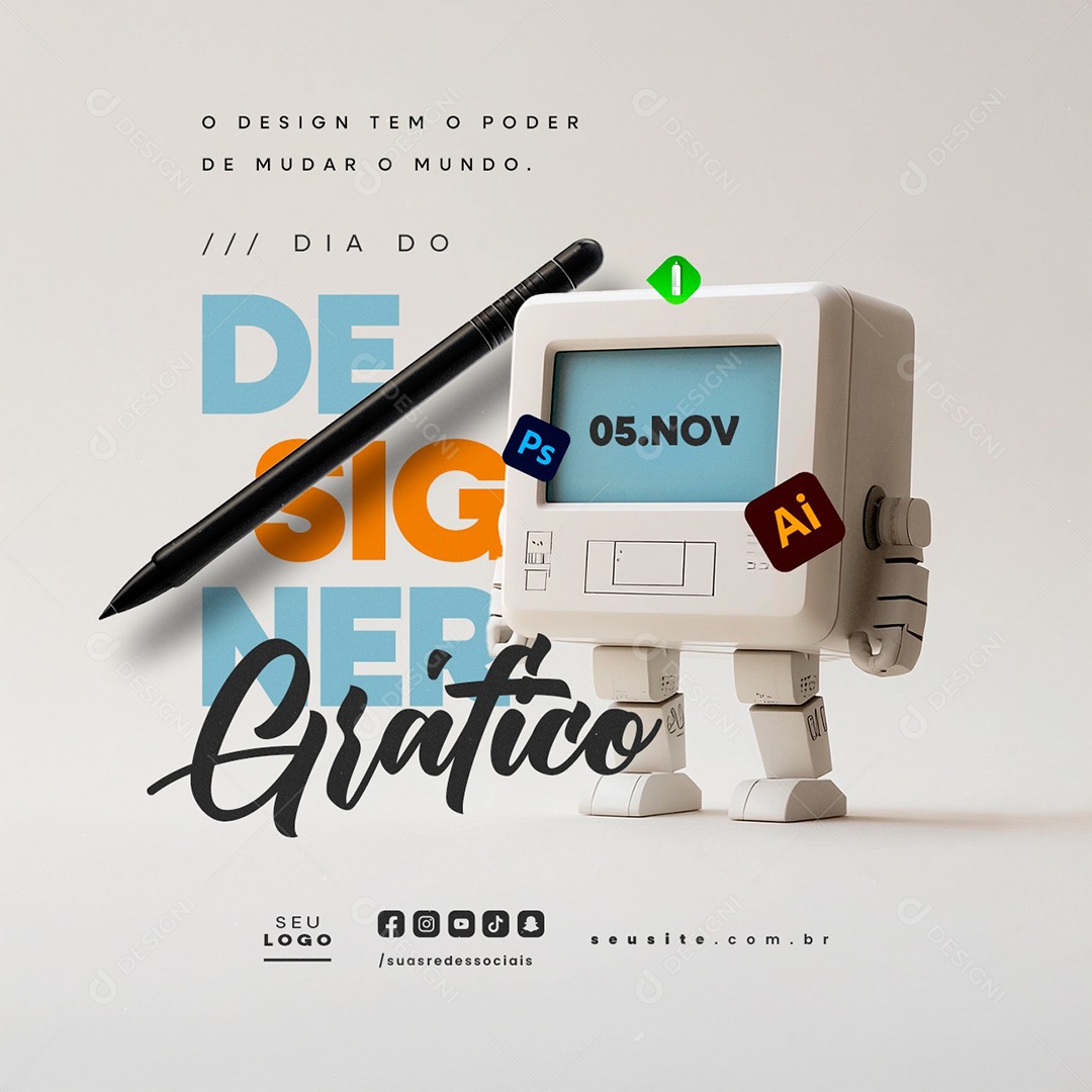 Dia do Designer Gráfico 05 de Novembro Poder de Mudar o Mundo Social Media PSD Editável
