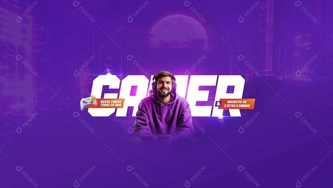 Capa do Youtube Gamer Novos Vídeos Todos os Dias Social Media PSD Editável