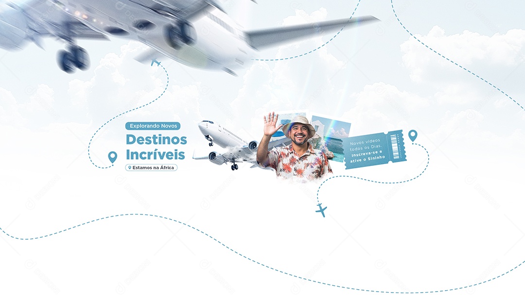 Capa do Youtube Agência de Viagens Destinos Incríveis Social Media PSD Editável