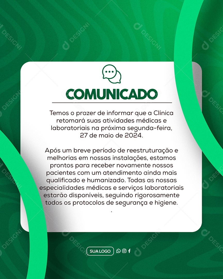 Comunicado Importante Clinica Social Media PSD Editável