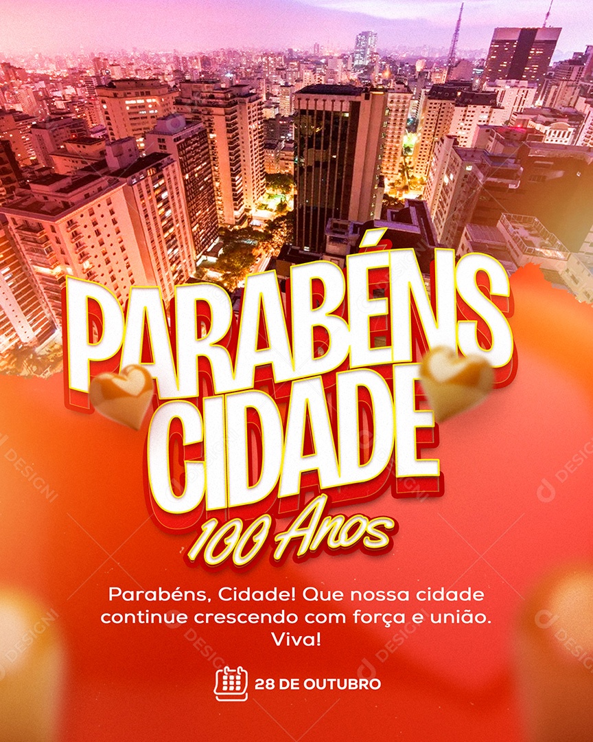Parabéns Cidade 100 Anos Social Media PSD Editável