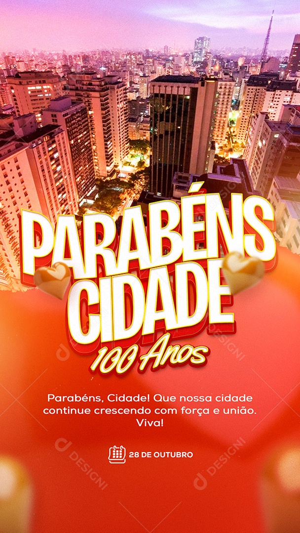 Story Parabéns Cidade 100 Anos Social Media PSD Editável