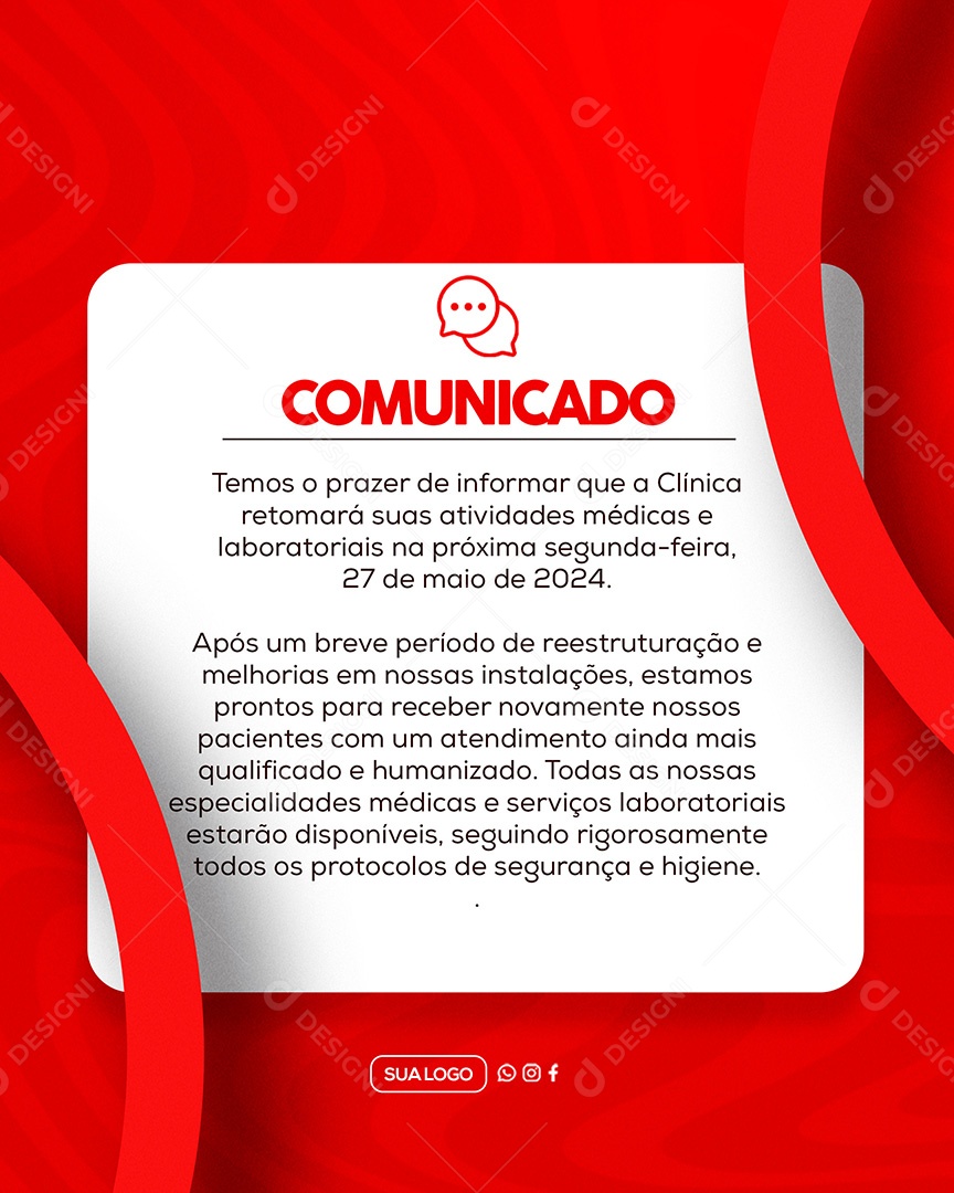 Comunicado Importante Clinica Social Media PSD Editável
