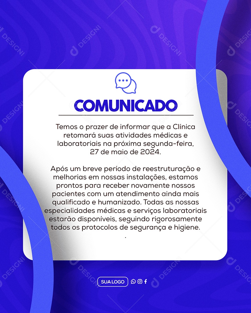 Comunicado Importante Clinica Social Media PSD Editável