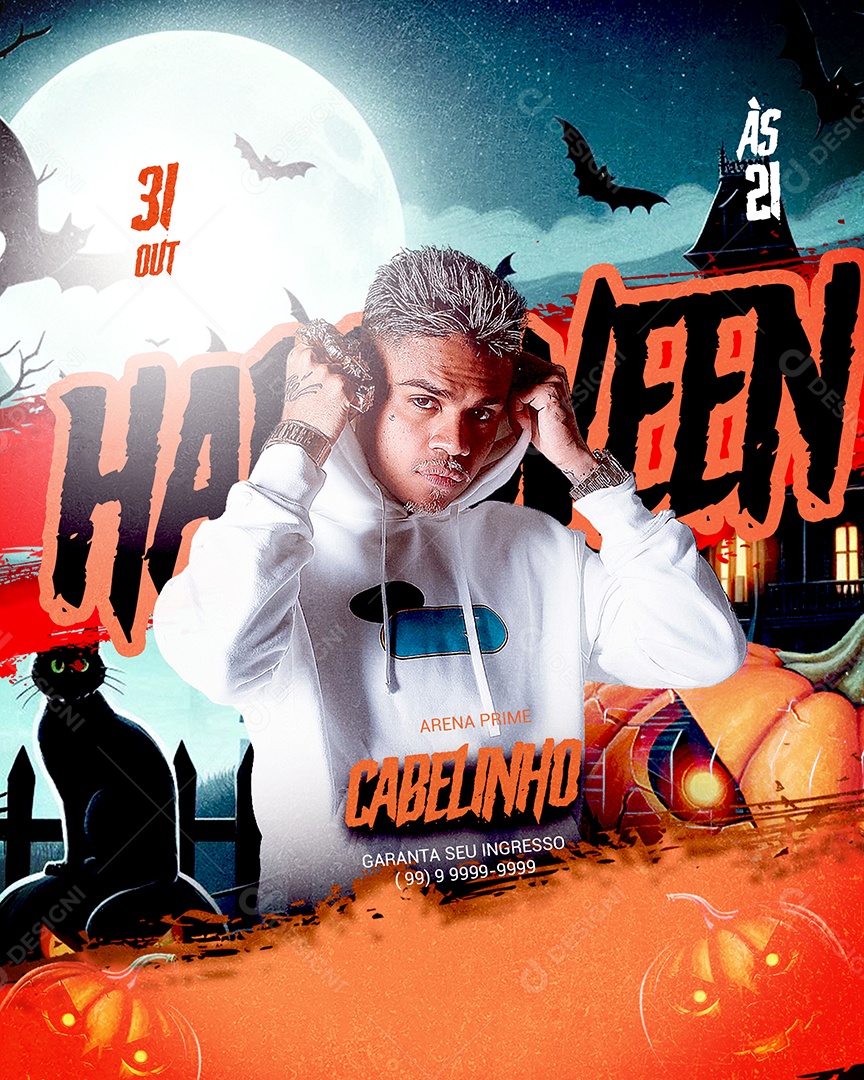 Flyer Halloween Cabelinho Social Media PSD Editável