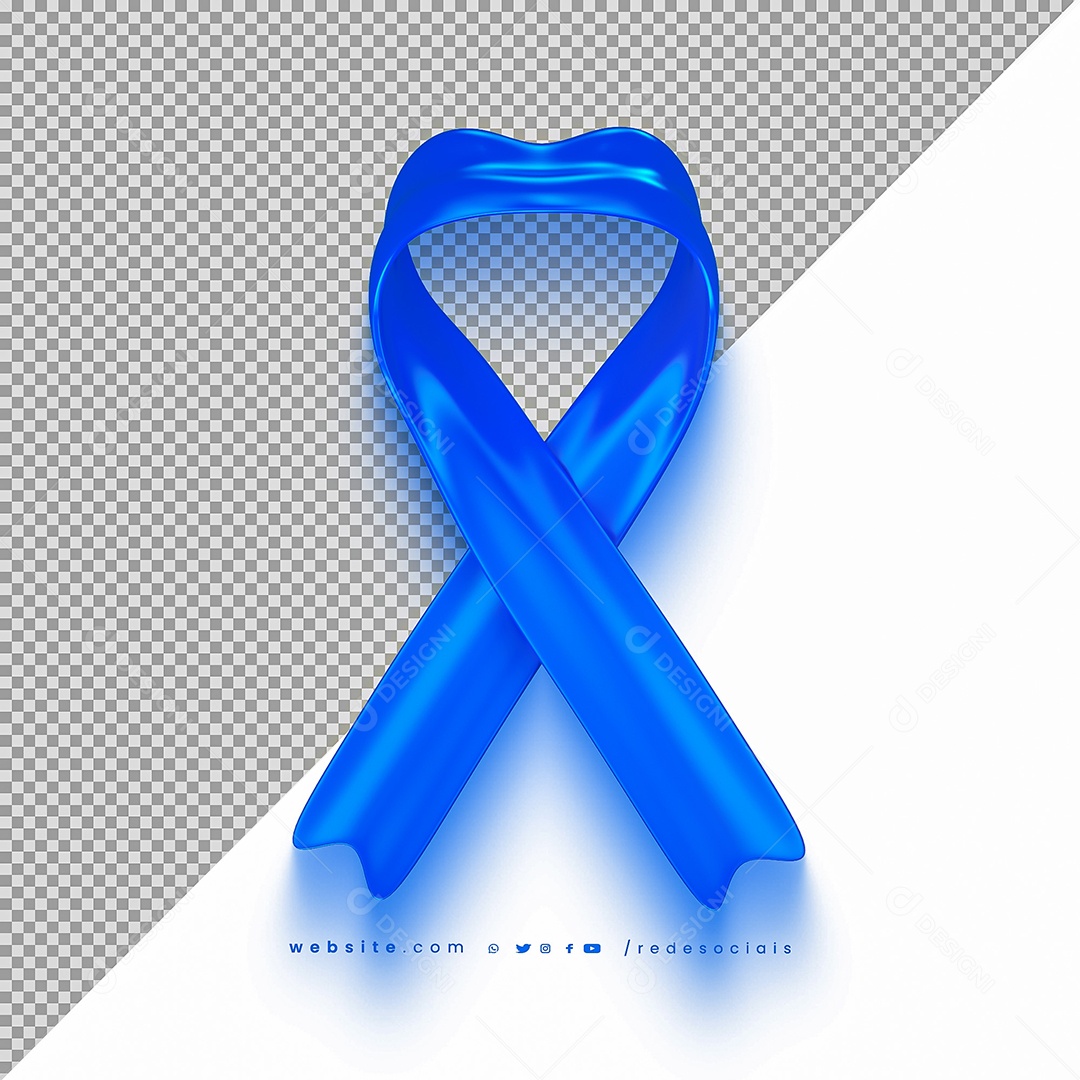 Elemento 3D Laço Fita Azul para Composição PSD