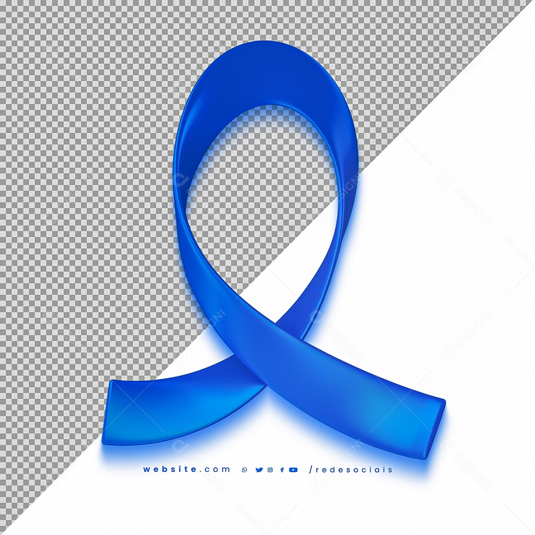 Elemento 3D Laço Fita Azul para Composição PSD