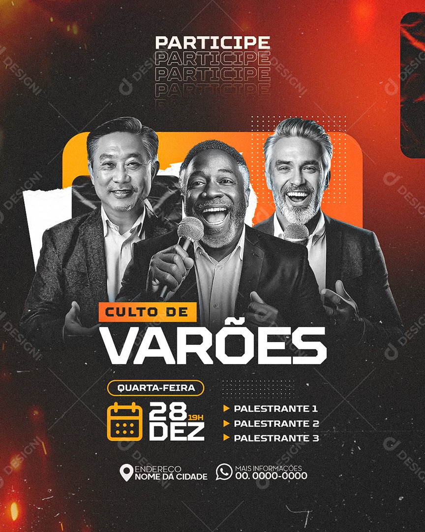 Feed Flyer Culto de Varões Social Media PSD Editável