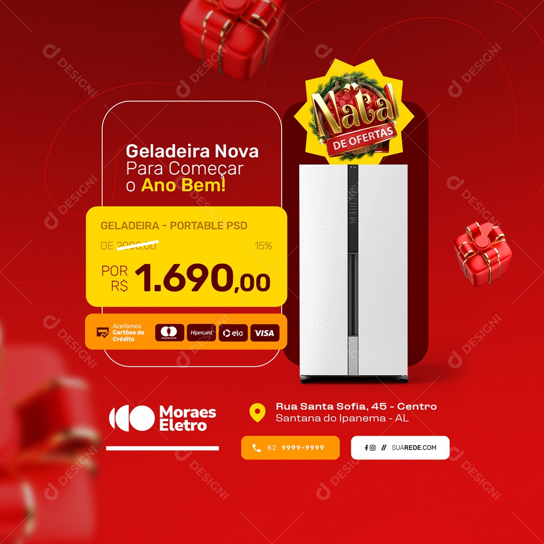 Natal de Ofertas Eletrodomésticos Geladeira Portable Social Media PSD Editável
