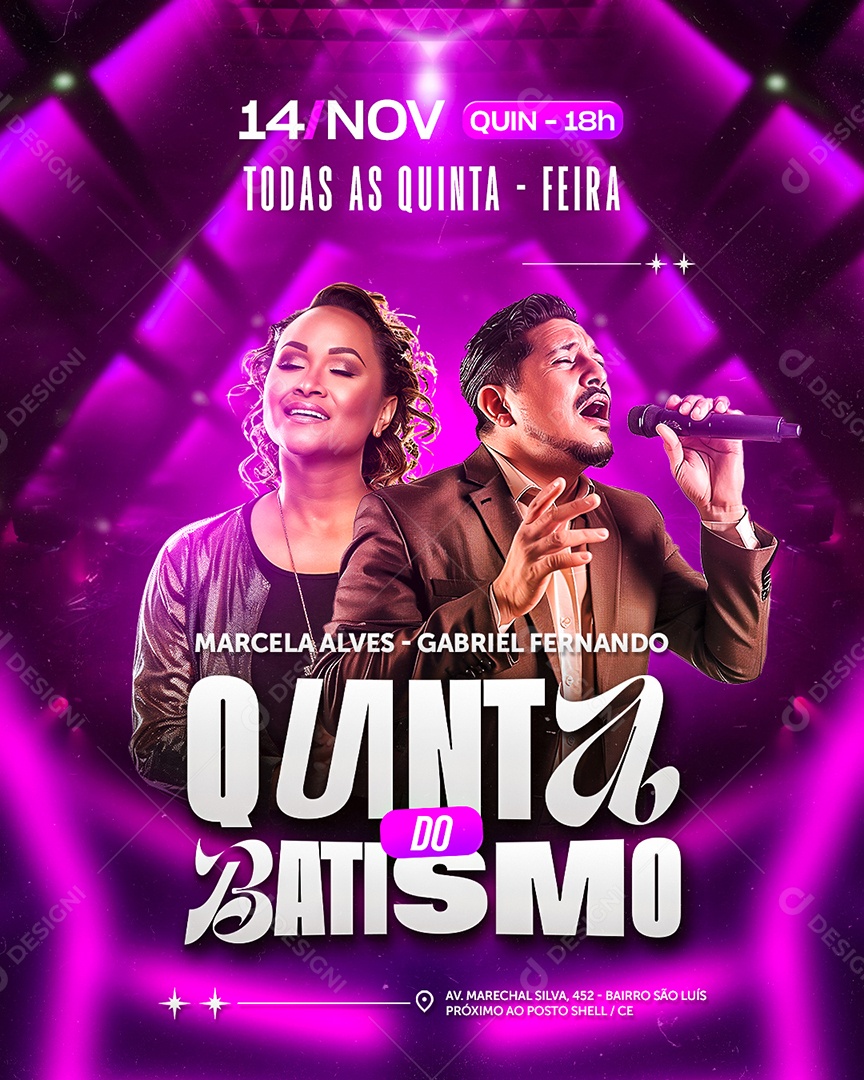 Flyer Gospel Quinta do Batismo Social Media PSD Editável