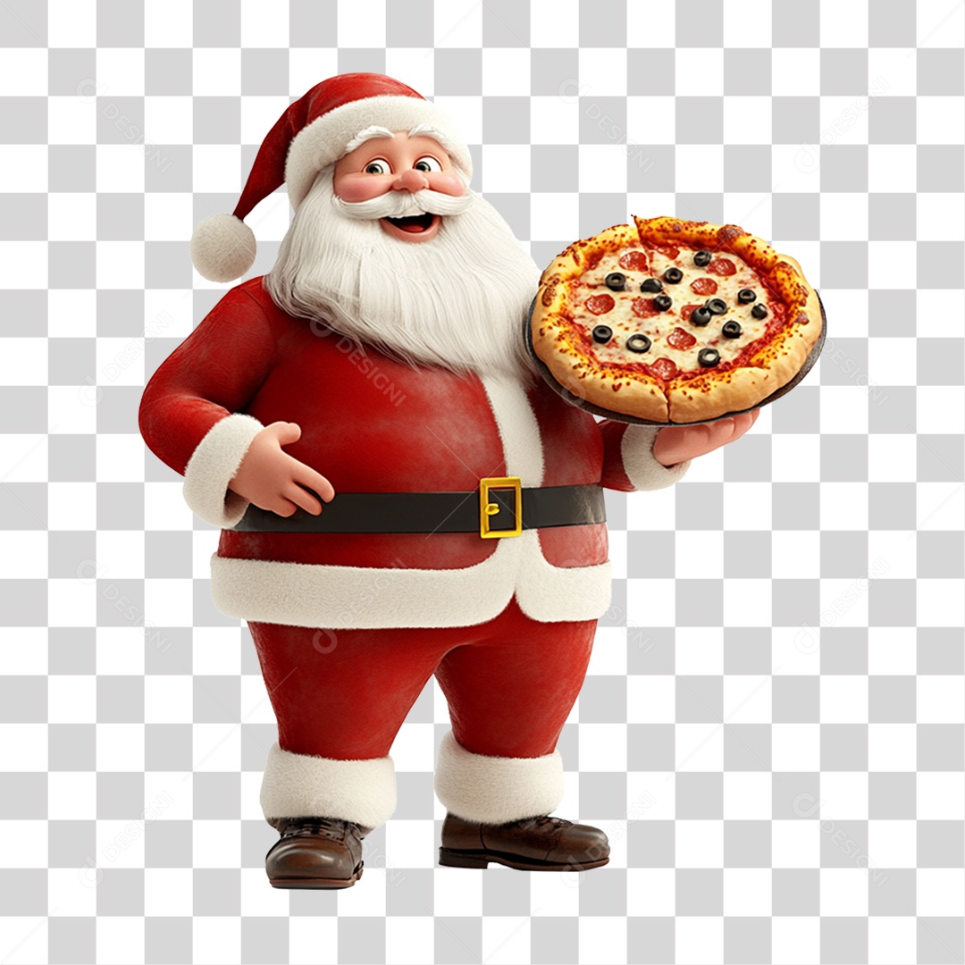 Papai Noel com Pizza PNG Transparente