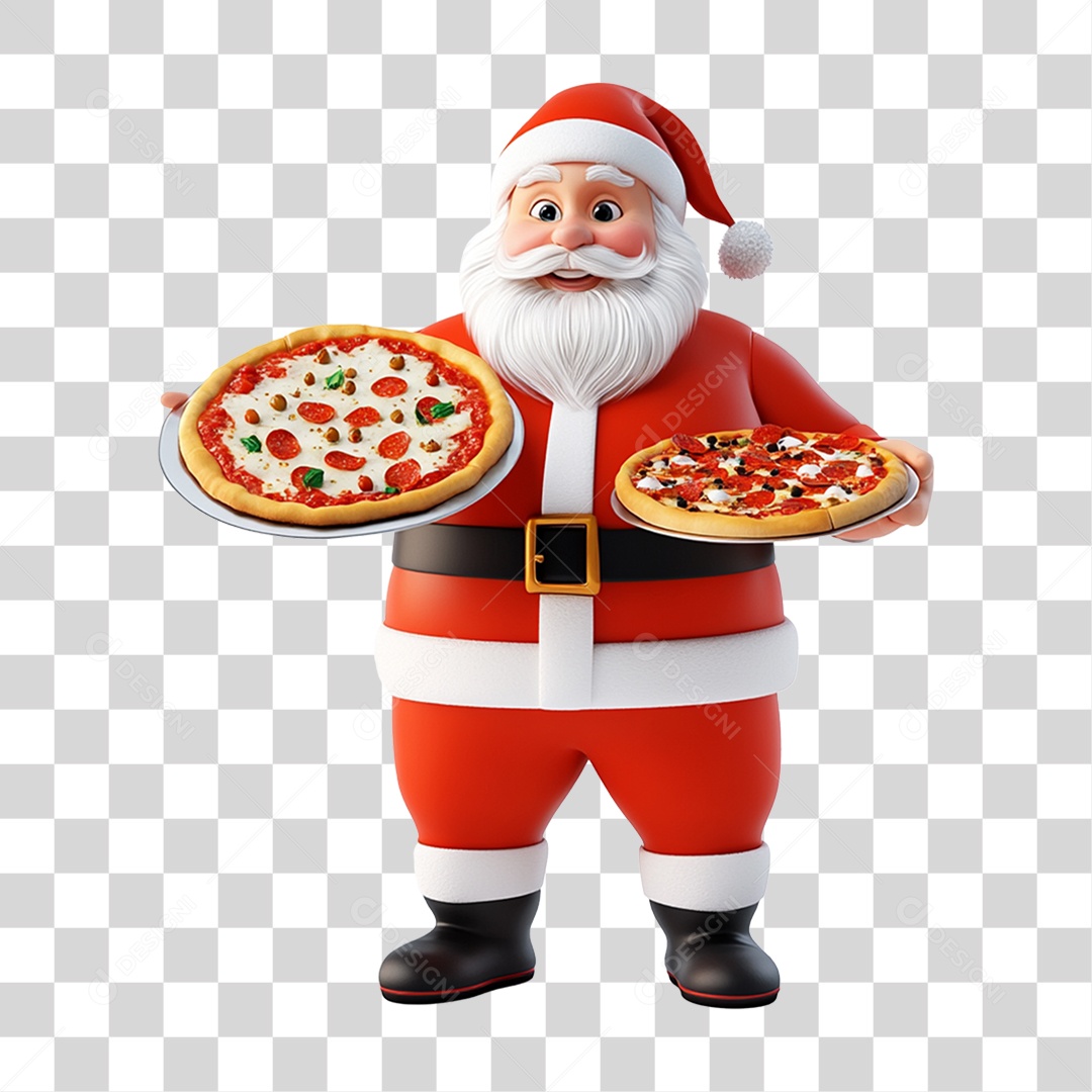 Papai Noel com Pizza PNG Transparente