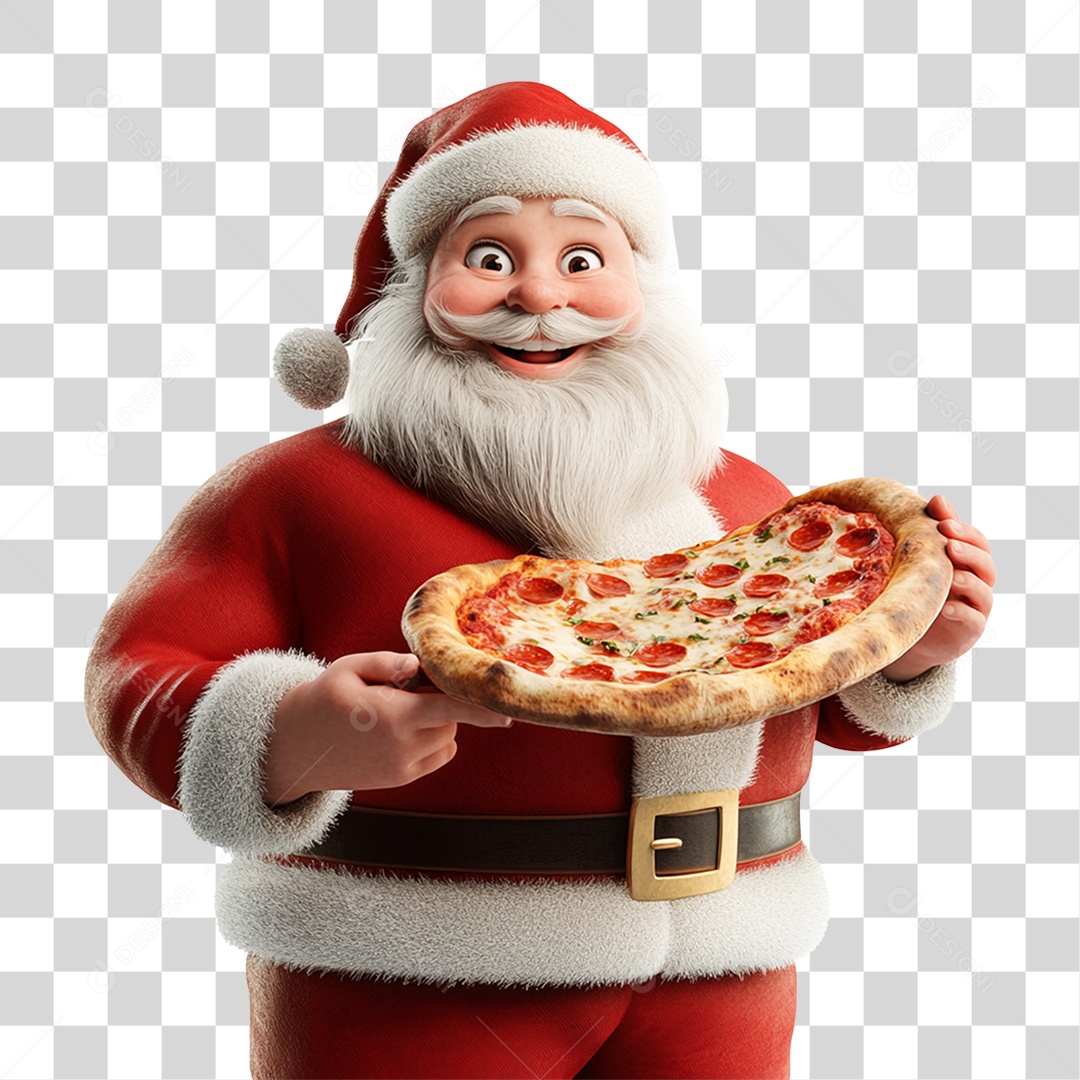 Papai Noel com Pizza PNG Transparente
