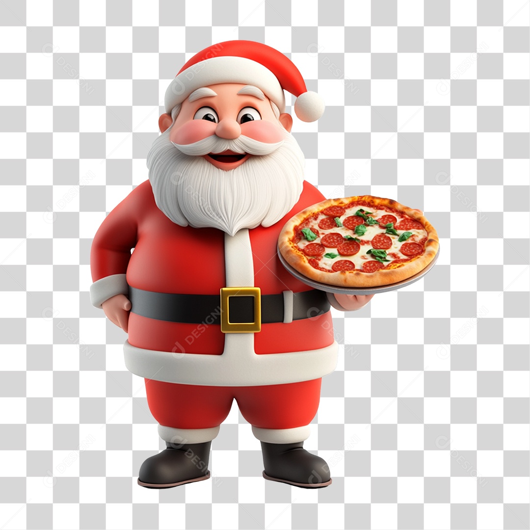 Papai Noel com Pizza PNG Transparente