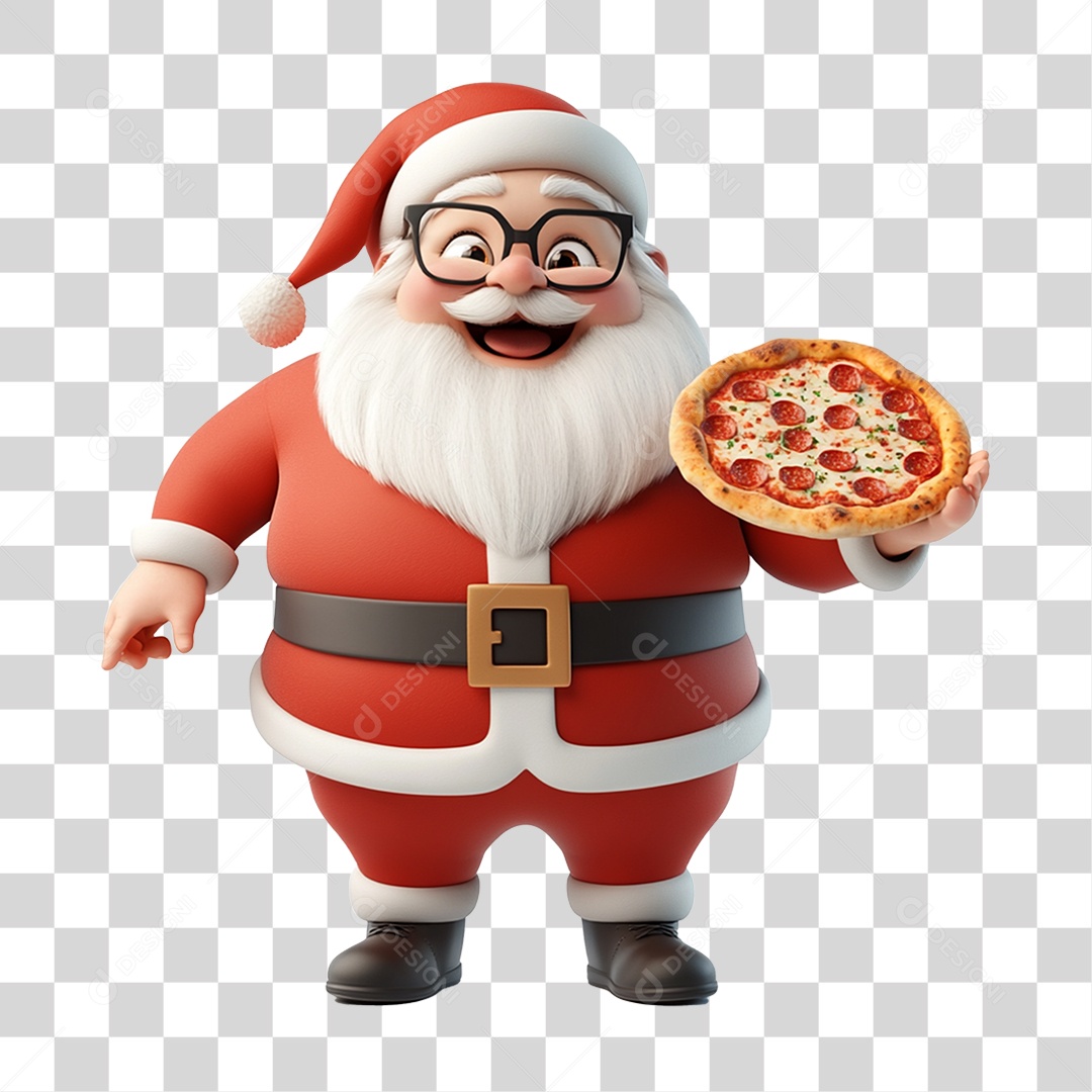 Papai Noel com Pizza PNG Transparente