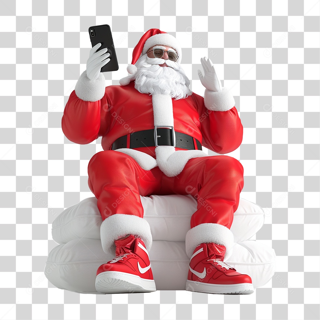 Papai Noel com Celular nas Mãos PNG Transparente