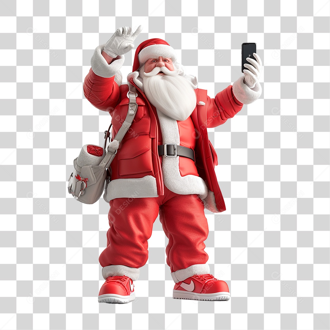 Papai Noel com Celular nas Mãos PNG Transparente