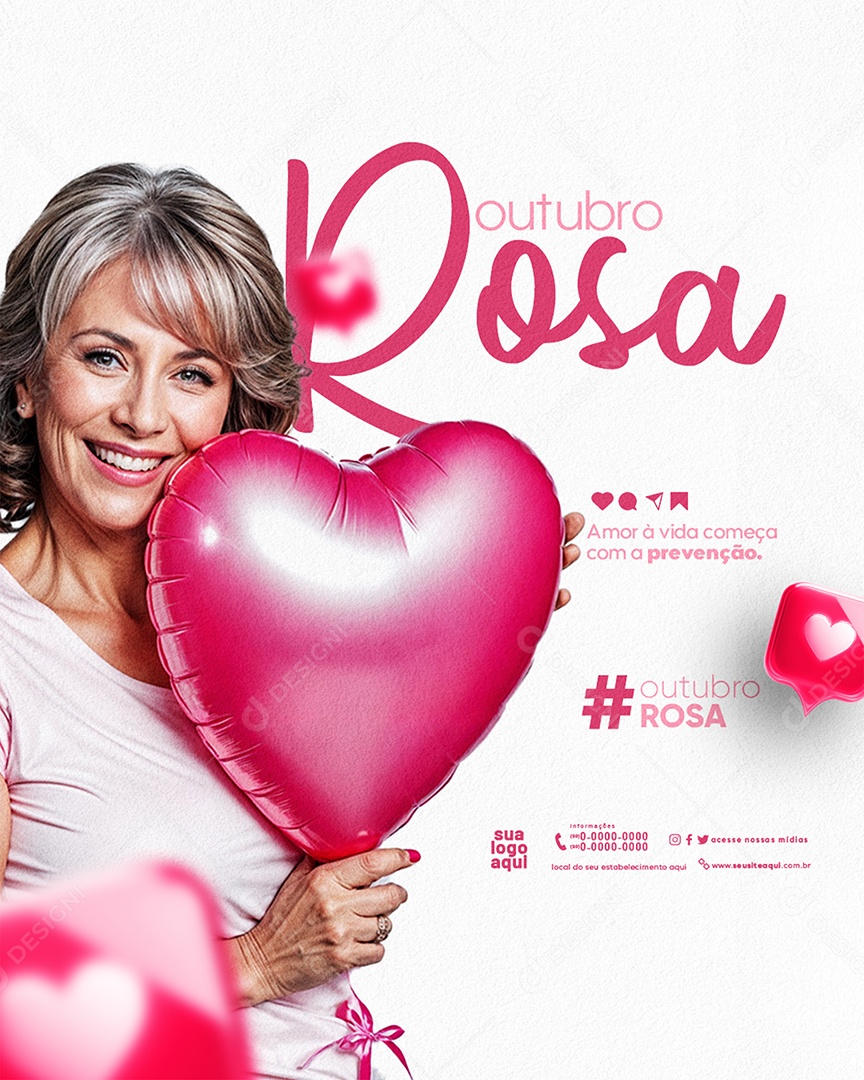 Feed Outubro Rosa Mês de Conscientização Do Câncer De Mama Social Media PSD Editável