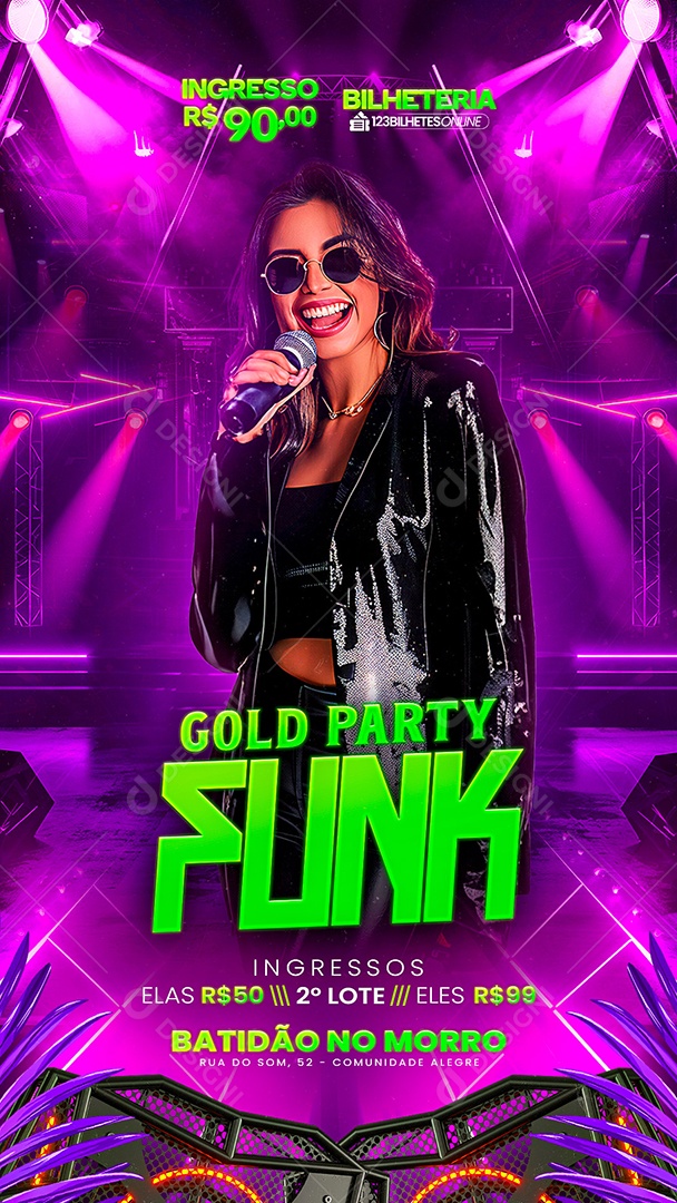Story Flyer Gold Party Funk Social Media PSD Editável