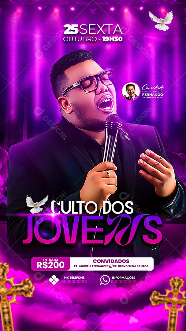 Story Flyer Gospel Culto Dos Jovens Social Media PSD Editável