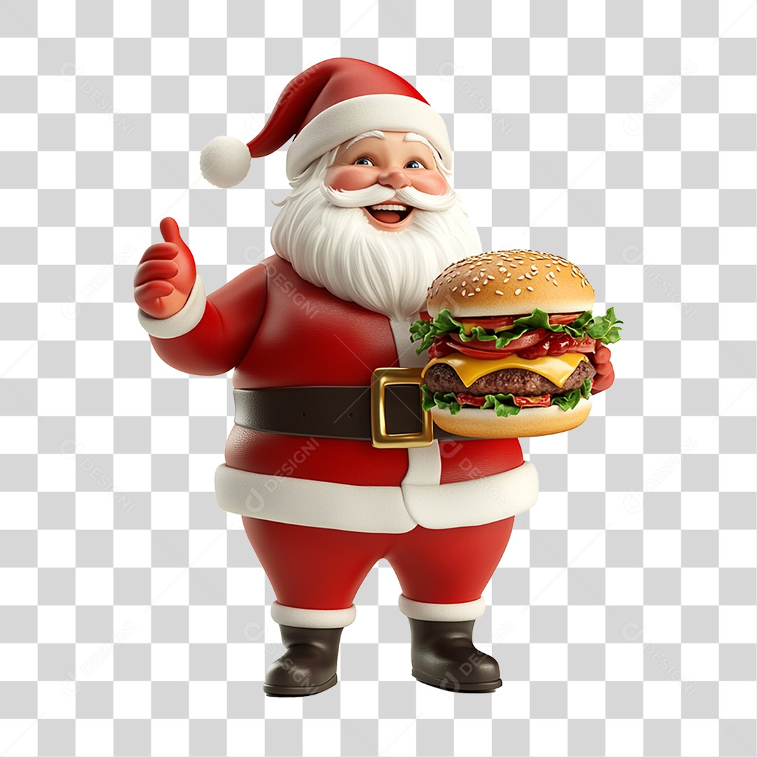 Papai Noel com Hambúrguer PNG Transparente