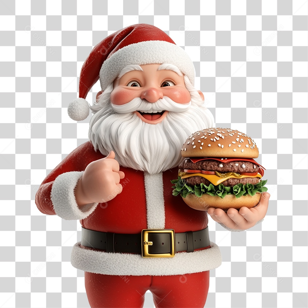 Papai Noel com Hambúrguer PNG Transparente