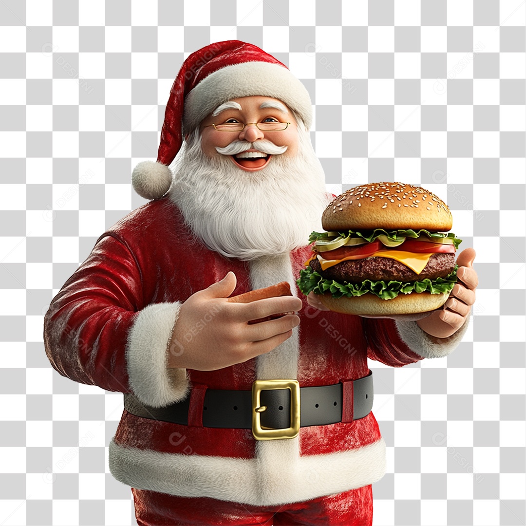 Papai Noel com Hambúrguer PNG Transparente
