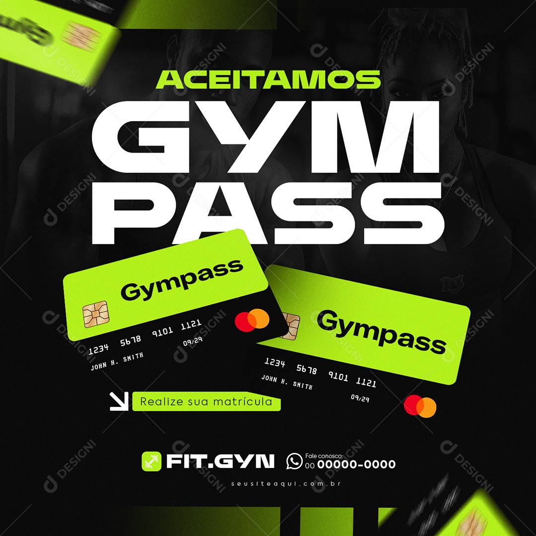 Academia Aceitamos Gym Pass Social Media PSD Editável