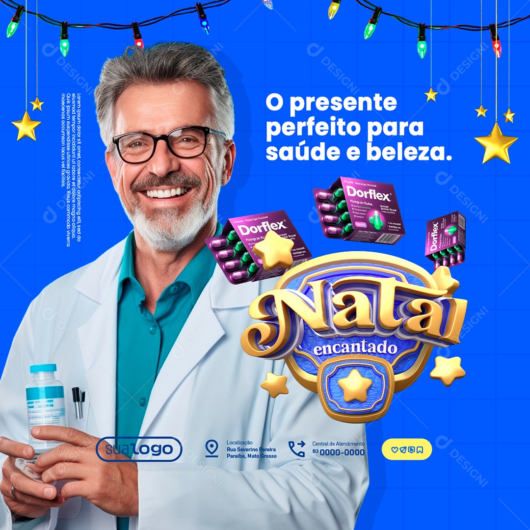 Natal Encantado Farmácia Dorflex Perfeito para Saúde Social Media PSD Editável