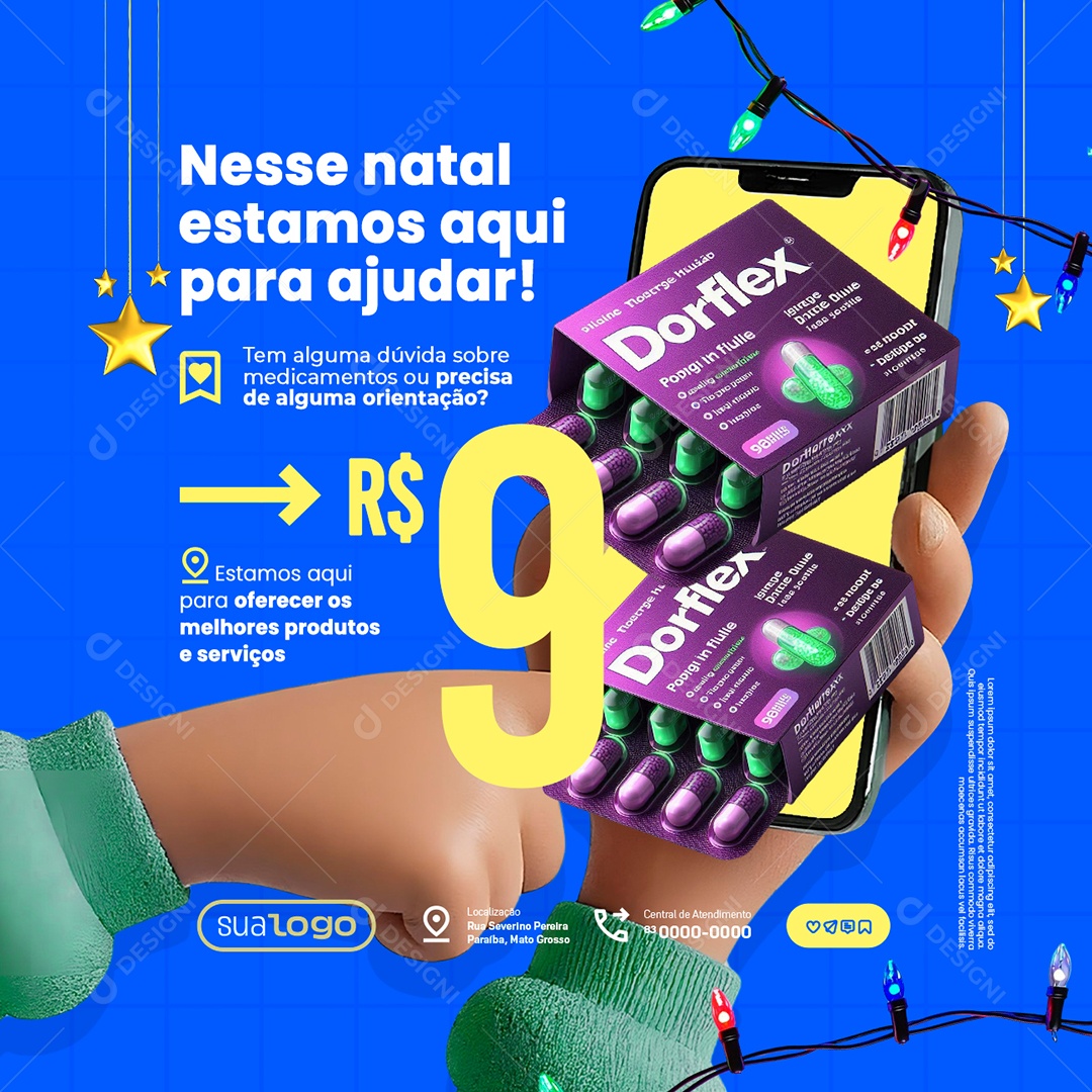 Natal Encantado Farmácia Dorflex Social Media PSD Editável