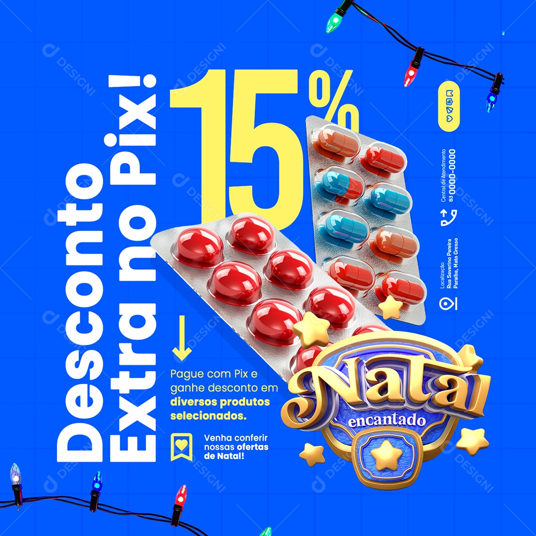 Natal Encantado Farmácia Desconto Extra no Pix Social Media PSD Editável
