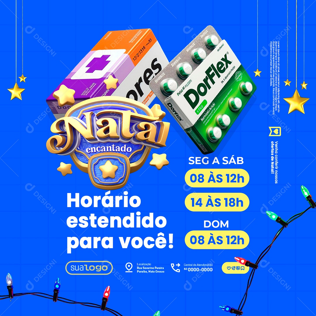 Natal Encantado Farmácia Horário Estendido para Você Social Media PSD Editável