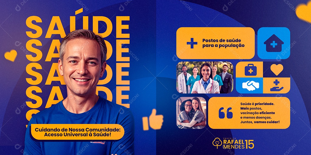 Banner Eleições Política Cuidando da Nossa Comunidade Prefeito Rafael Mendes Social Media PSD Editável