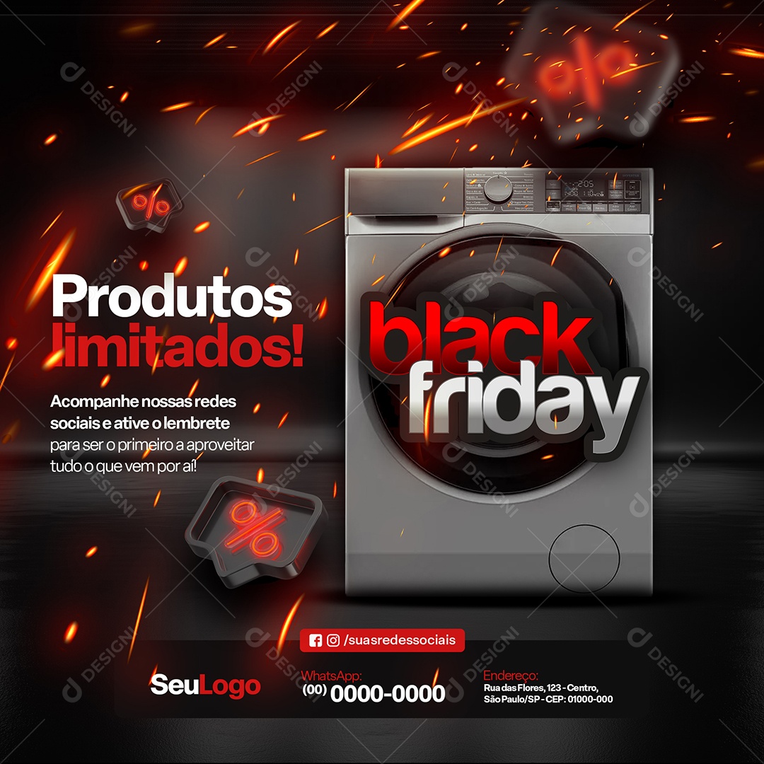 Black Friday Loja de Eletrodomésticos Máquina de Lavar Social Media PSD Editável