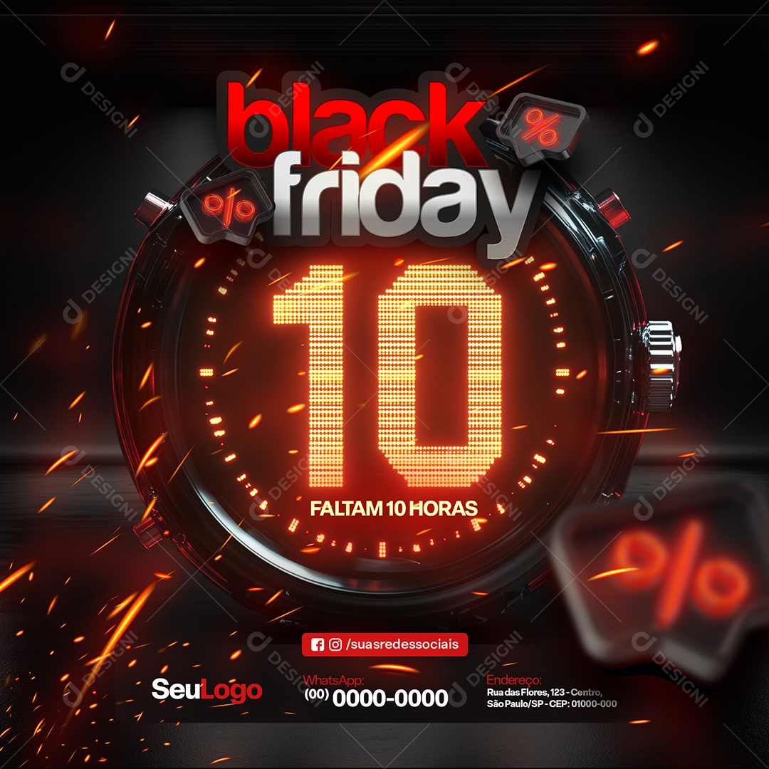Black Friday Loja de Eletrodomésticos Faltam 10 Horas Social Media PSD Editável
