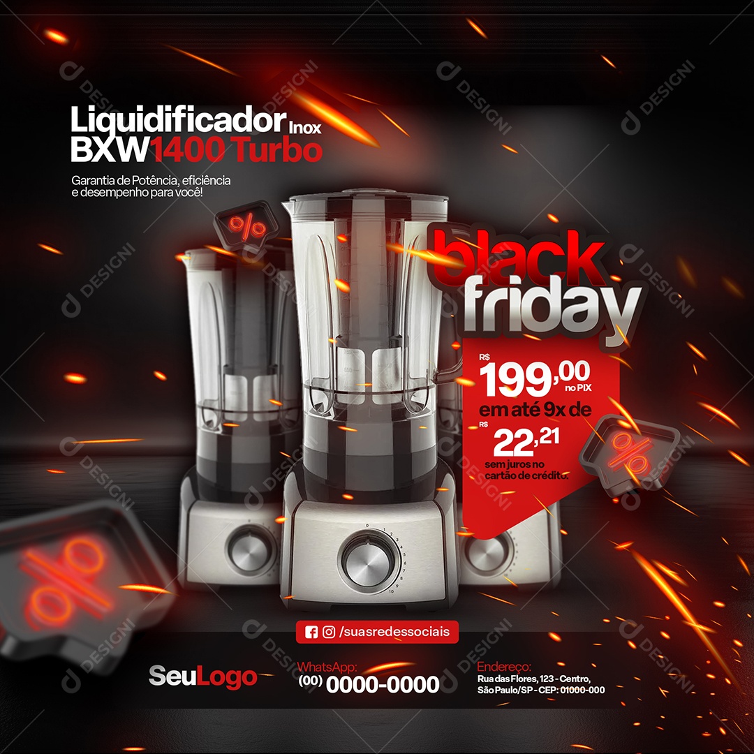 Black Friday Loja de Eletrodomésticos Liquidificador Inox Social Media PSD Editável