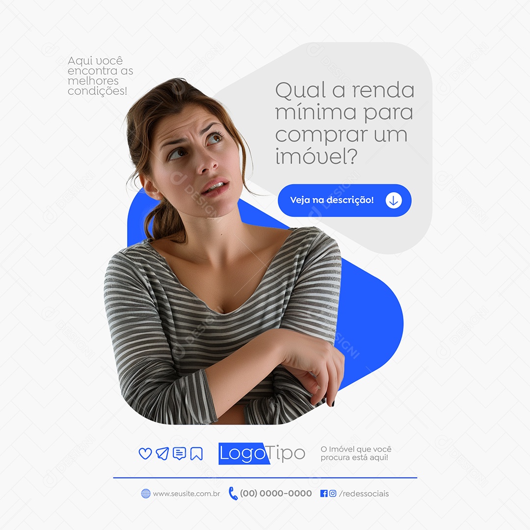 Imobiliária Qual a Renda Mínina para Comprar um Imóvel Social Media PSD Editável