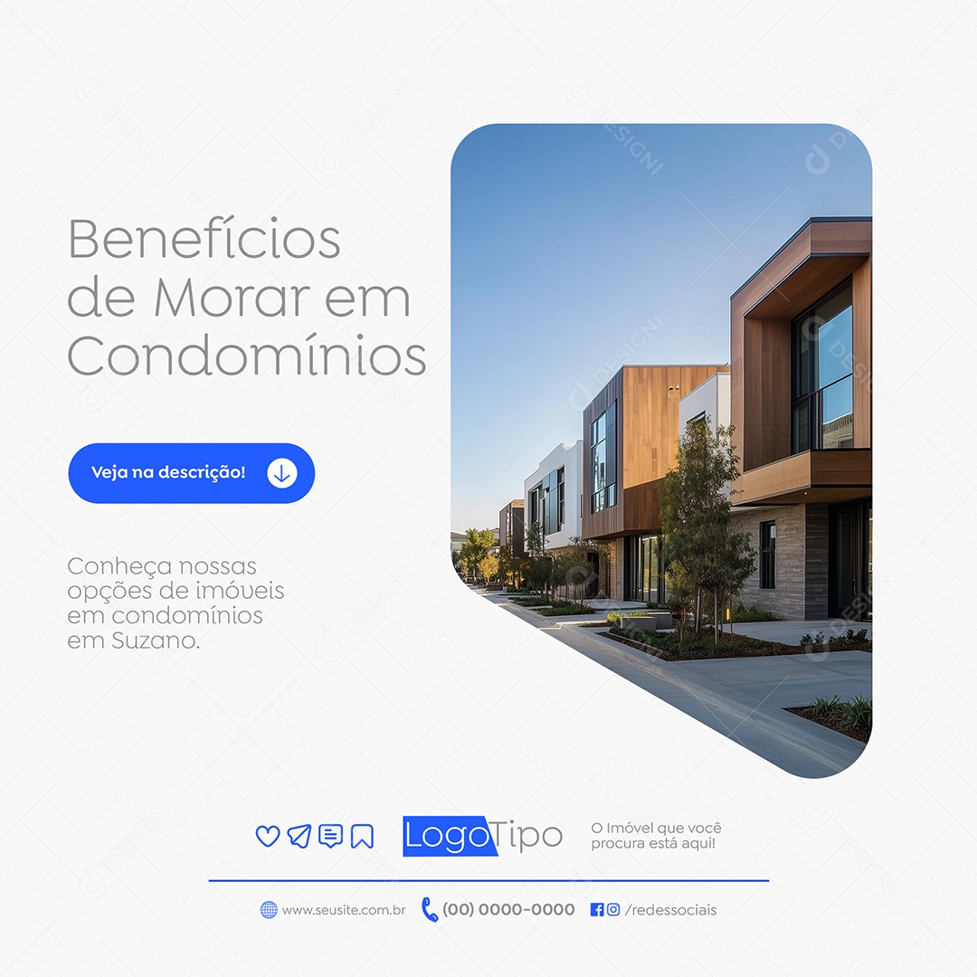 Imobiliária Benefícios de Morar em Condomínios Social Media PSD Editável