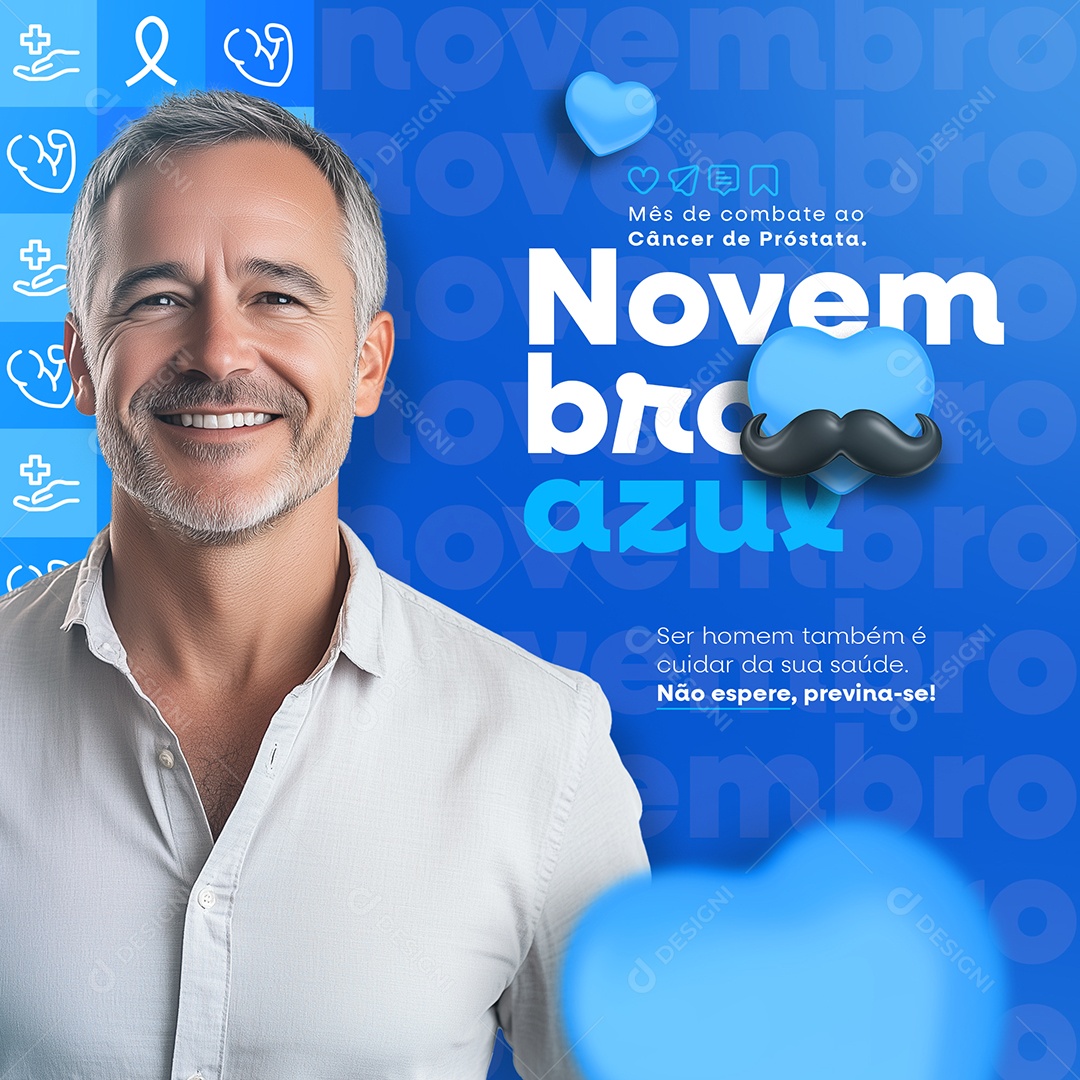 Novembro Azul Não Espere Previna-Se Social Media PSD Editável