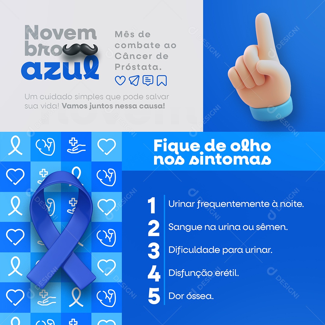 Novembro Azul Fique de Olho nos Sintomas Social Media PSD Editável