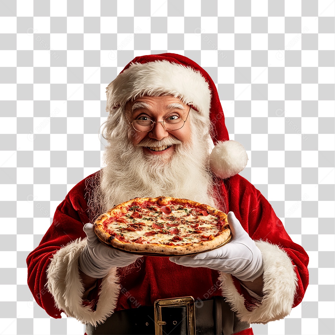Papai Noel com Pizza PNG Transparente